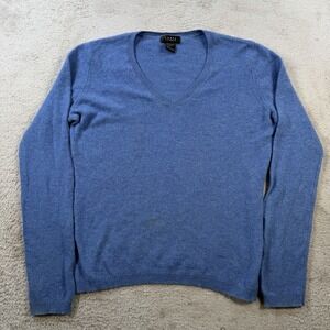 Forte Sweater Womens Large Blue 100% Cashmere V-Neck Pullover Lightweight Soft